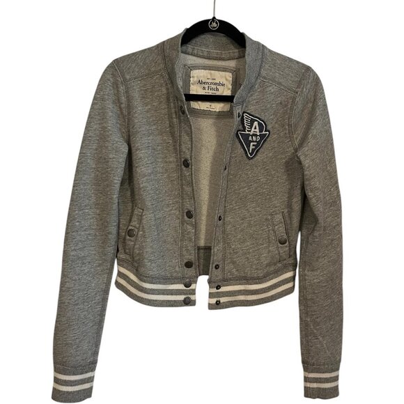 Y2K Abercrombie & Fitch Grey Varsity Bomber Jacket Patchwork Logo Size: Medium - Picture 2 of 9